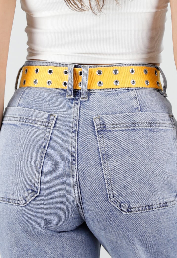 Gele Riem met Metalen Oogjes en Gesp