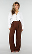 Bruine Wide Leg Broek met Elastische Taille en Plooien