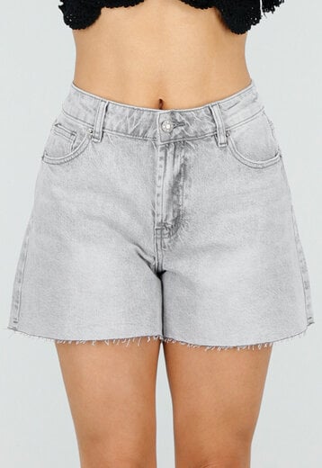 Grijze Denim Short met Ruwe Zoom