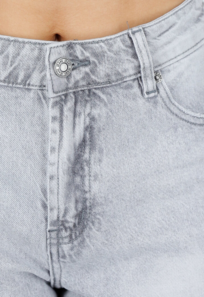 Grijze Denim Short met Ruwe Zoom en Lichte Stretch