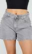 Grijze Denim Shorts met Studs en Rechte Pijpen