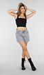 Grijze Denim Shorts met Studs en Rechte Pijpen