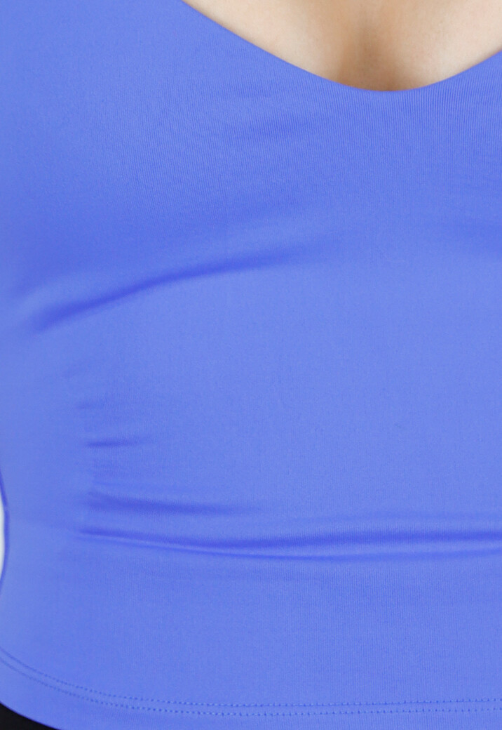 Blauwe Crop Top met Pads en Gekruiste Rugbandjes