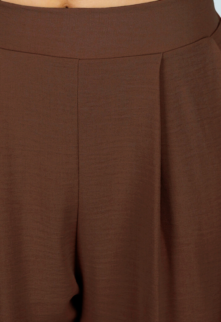 Petite High Waist Bruine Linnen Look Broek met Tailleband