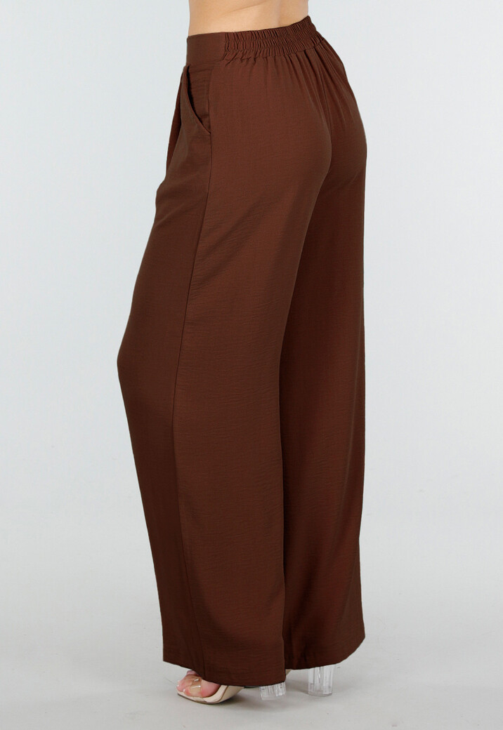 Petite High Waist Bruine Linnen Look Broek met Tailleband