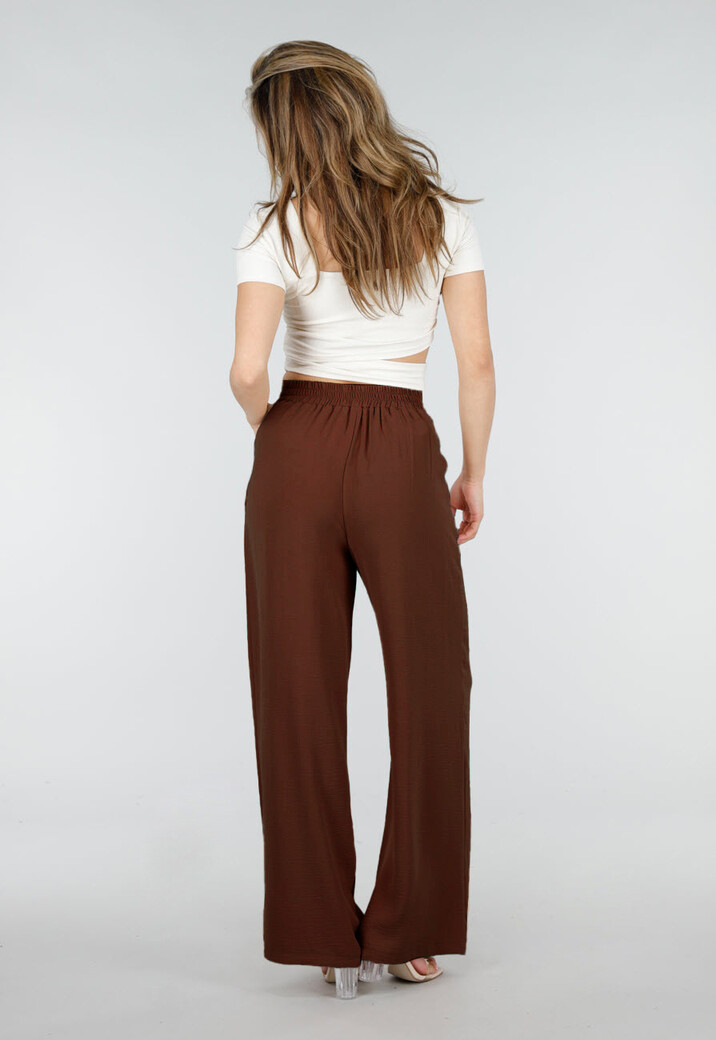 Petite High Waist Bruine Linnen Look Broek met Tailleband