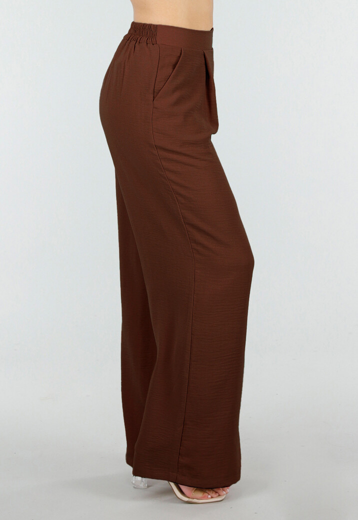 Petite High Waist Bruine Linnen Look Broek met Tailleband