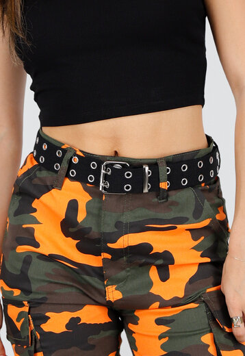 Zwarte Riem met Metalen Oogjes