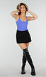 Blauwe Crop Top met Pads en Gekruiste Rugbandjes