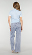 Lichtblauwe Cropped Polo Top met Kraag Knoopsluiting en Strepen