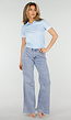 Lichtblauwe Cropped Polo Top met Kraag Knoopsluiting en Strepen