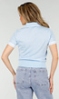 Lichtblauwe Cropped Polo Top met Kraag Knoopsluiting en Strepen