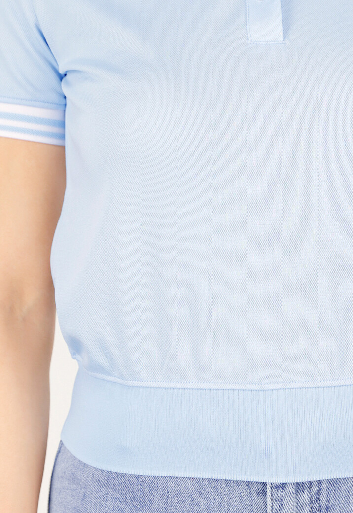 Lichtblauwe Cropped Polo Top met Kraag Knoopsluiting en Strepen