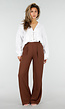Bruine Wide Leg Broek met Elastische Taille en Plooien