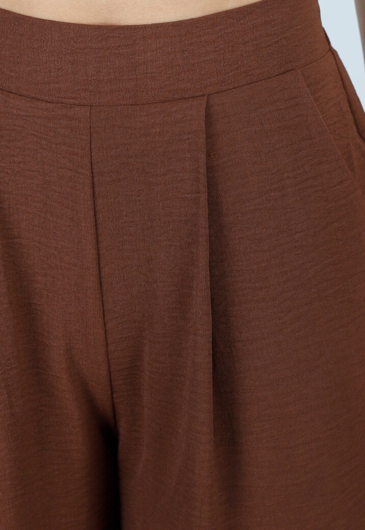 Petite High Waist Bruine Linnen Look Broek met Tailleband