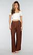 Petite High Waist Bruine Linnen Look Broek met Tailleband