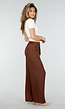 Petite High Waist Bruine Linnen Look Broek met Tailleband