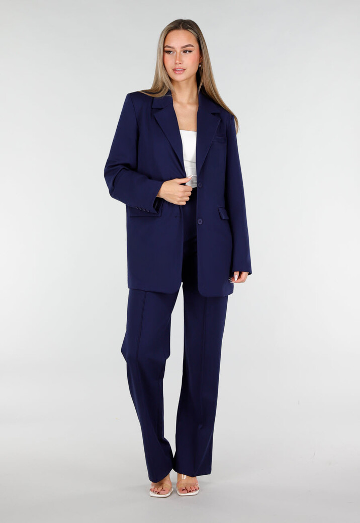 Donkerblauwe Oversized Basic Stretch Blazer