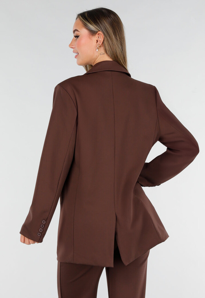 Bruine Oversized Stretch Blazer met Schoudervullingen