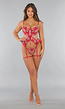 Mesh Lingerie Bustier Set met Rood Borduurwerk