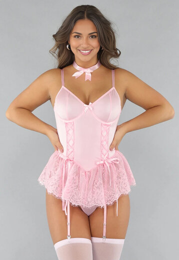 Lichtroze Lingerie Jurkje met Strikjes