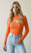 Oranje Rib Bodysuit Neon met Uitsnede