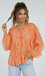 Oranje Chiffon Blouse met Ruffle Details en Lange Mouwen