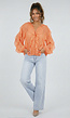 Oranje Chiffon Blouse met Ruffle Details en Lange Mouwen