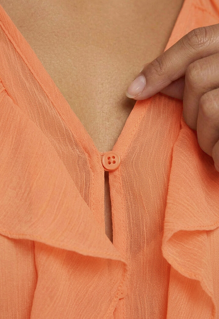 Oranje Chiffon Blouse met Ruffle Details en Lange Mouwen