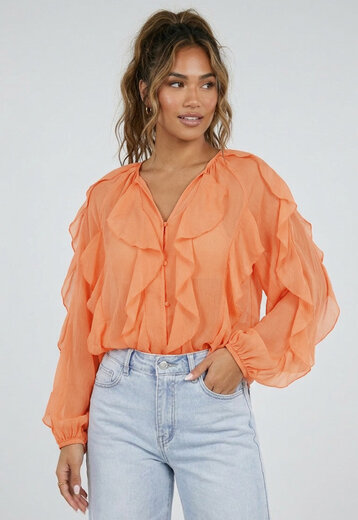 Oranje Chiffon Blouse met Ruffles