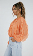 Oranje Chiffon Blouse met Ruffle Details en Lange Mouwen