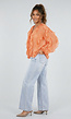 Oranje Chiffon Blouse met Ruffle Details en Lange Mouwen