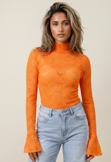 Oranje Kanten Top met Col