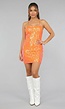 Oranje Pailletten Bodycon Jurk met Veterdetail