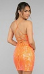 Oranje Pailletten Bodycon Jurk met Veterdetail