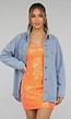 Oranje Pailletten Bodycon Jurk met Veterdetail
