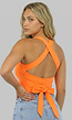 Oranje Sporttop met Vierkante Hals en Strikdetail