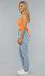 Oranje Sporttop met Vierkante Hals en Strikdetail