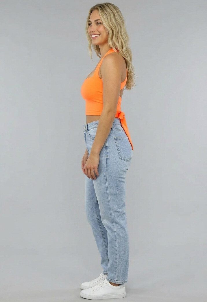 Oranje Sporttop met Vierkante Hals en Strikdetail