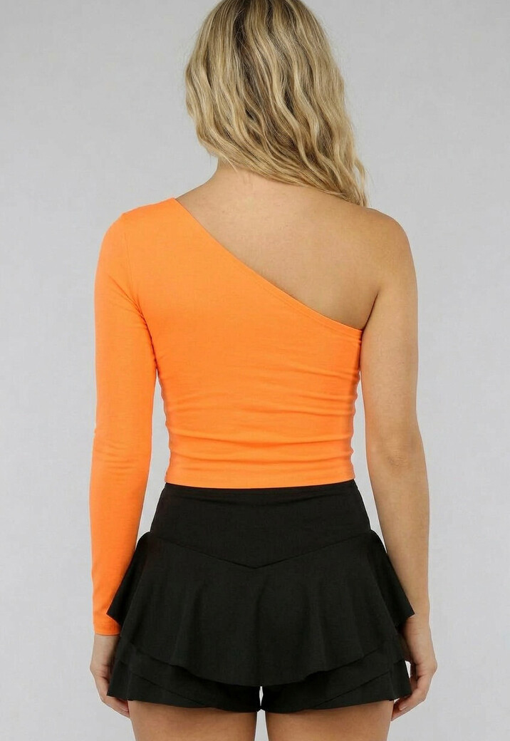Neon Oranje Top met One Shoulder
