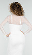 Witte Kanten Midi Jurk met Lange Mouwen en Stretch