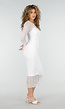 Witte Kanten Midi Jurk met Lange Mouwen en Stretch