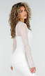 Witte Kanten Midi Jurk met Lange Mouwen en Stretch