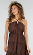 Bruine Halter Midi Jurk met Open Rug
