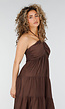 Bruine Halter Midi Jurk met Open Rug