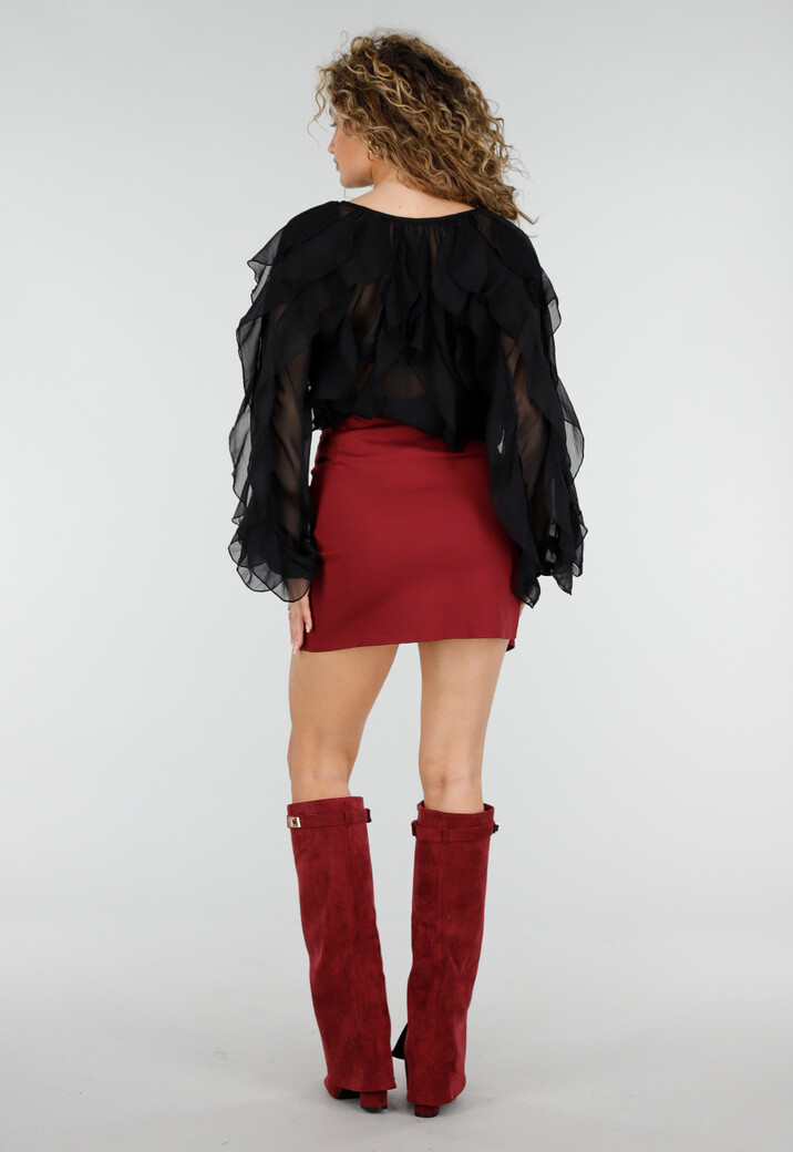 Bordeaux Rode Mini Rok met Overslag en Stretch