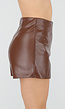 Bruine Lederlook Skort met Stretch en Binnenbroekje