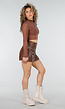 Bruine Lederlook Skort met Stretch en Binnenbroekje