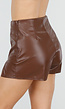 Bruine Lederlook Skort met Stretch en Binnenbroekje