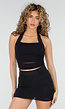 Zwarte Padded Halter Top met Mesh Detail Ruches en Stretch